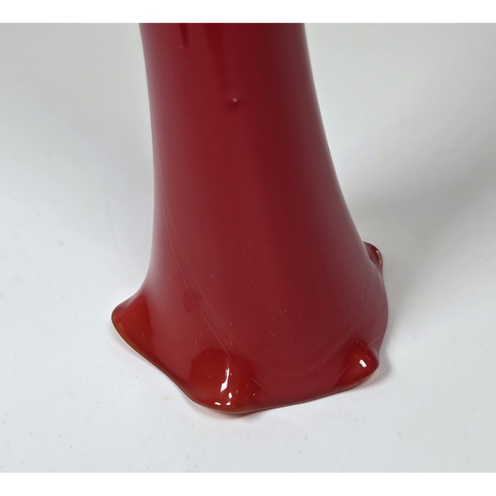 Vintage Hand Blown Glass MCM Vase Ruffled Top Red Orange - Picture 4 of 5